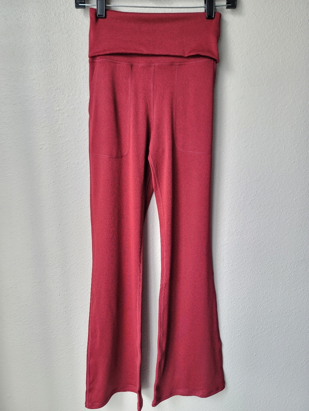 HALARA High Rise Foldover Waist Flare Bootcut Leggings Size Small In Red NWT